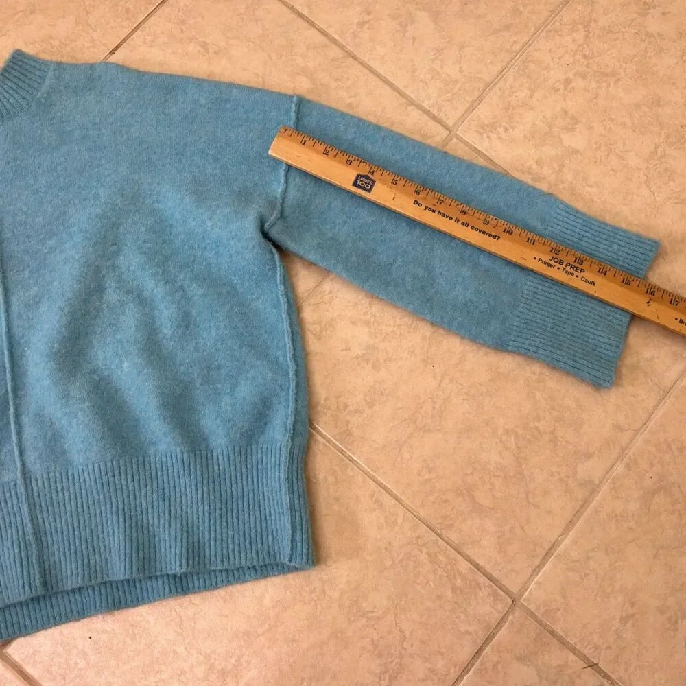 alpaca merino wool Nylon blend sweater size S Ice Blue exposed seams slouchy